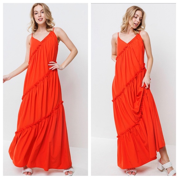05 Boho Solid Ruffle Detailed Camisole Maxi Dress - Picture 3 of 6